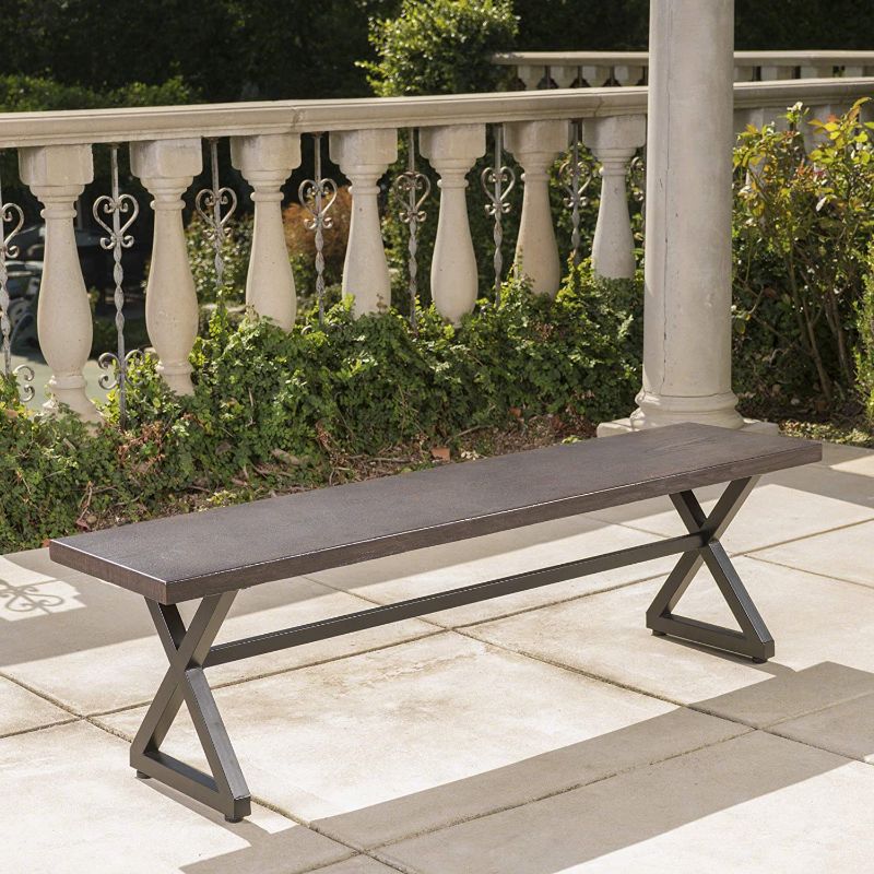 Photo 1 of Christopher Knight Home Rolando Outdoor Aluminum Dining Bench with Steel Frame, Brown / Black
