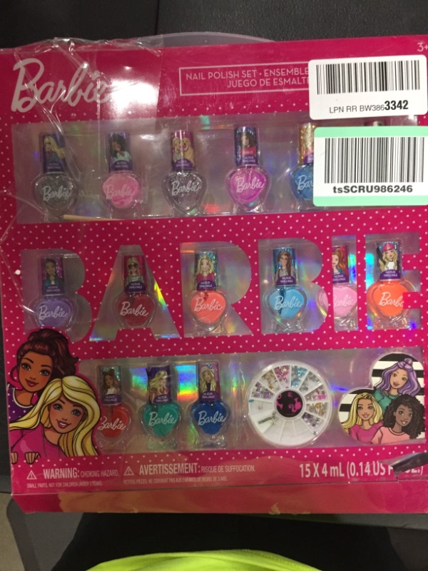 Photo 2 of Barbie - Townley Girl Non-Toxic Peel-Off Quick Dry Nail Polish Activity Makeup Set for Girls, Ages 3+ includes 15 PK Nail Polish with Nail Gems Wheel and Nail File for Parties, Sleepovers and Makeovers