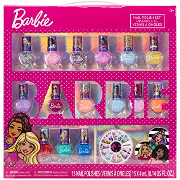 Photo 1 of Barbie - Townley Girl Non-Toxic Peel-Off Quick Dry Nail Polish Activity Makeup Set for Girls, Ages 3+ includes 15 PK Nail Polish with Nail Gems Wheel and Nail File for Parties, Sleepovers and Makeovers