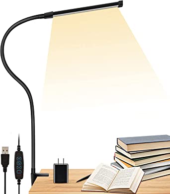 Photo 1 of LED Desk Lamp with Clamp, LIBORA Eye-Caring Reading Light with USB Adapter, 3 Modes 10 Brightness, Long Flexible Gooseneck, Architect Task Lamp, Memory Function, Clip on Lamps for Home Office, Black