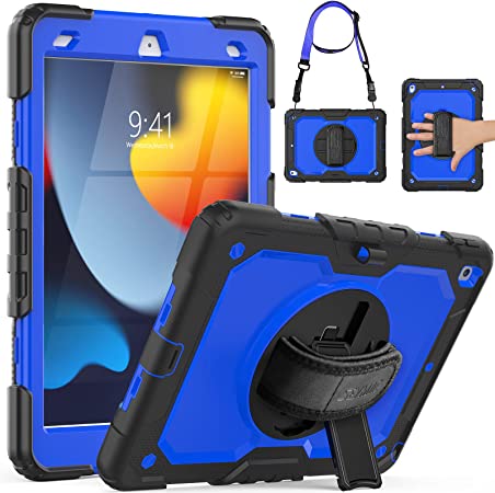 Photo 1 of  Case iPad 9th Generation Kids iPad 10.2 Case 2021, Full-Body Shock Protective iPad 7/8/9 Case with Screen Protector Rotating Hand Strap Stand for iPad 10.2-inch 9th/8th/7th Gen, Black/Blue
Visit the SEYMAC Store