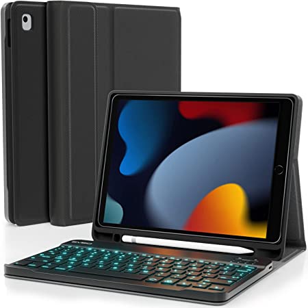 Photo 1 of iPad Case with Keyboard 10.2'' - iPad 9th Generation Case with Keyboard (2021), Built-in Pencil Holder - iPad Case 9th Generation/8th Gen/7th - Black