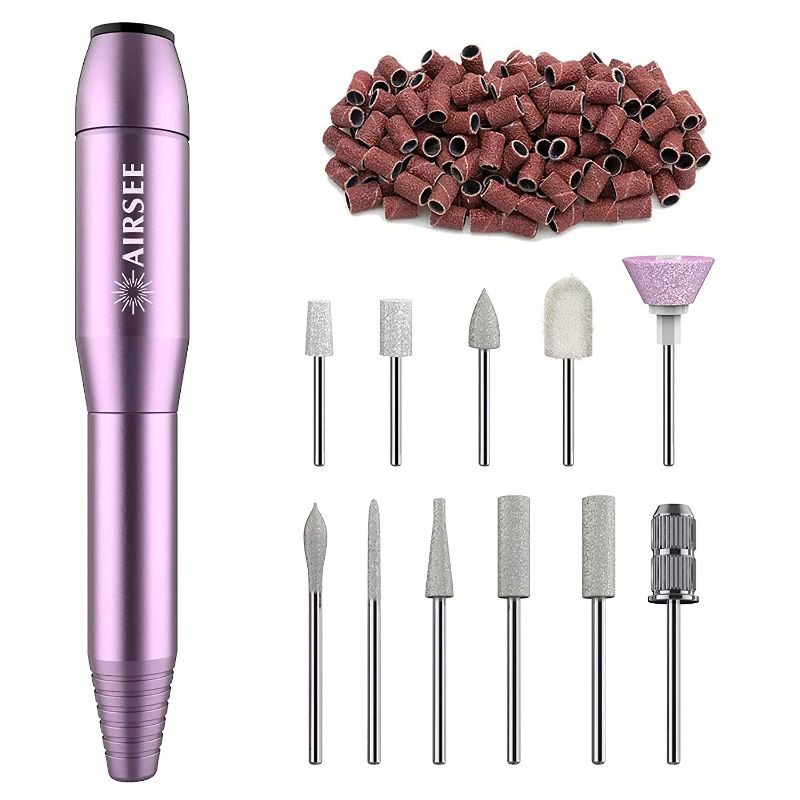 Photo 1 of AIRSEE Portable Electric Nail Drill Professional Efile Nail Drill Kit for Acrylic, Gel Nails, Manicure Pedicure Polishing Shape Tools with 11Pcs Nail Drill Bits and 56 Sanding Bands
