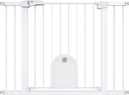 Photo 1 of Babelio Auto Close Baby Gate with Small Cat Door, 29-43" Metal Cat Gate for Doorway, Stairs, House, Easy Walk Thru Dog Gate with pet Door, Includes 4 Wall Cups and 3 Extension Pieces
