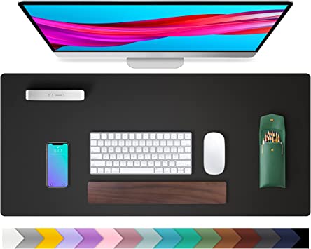 Photo 1 of Leather Desk Pad Protector,Mouse Pad,Office Desk Mat, Non-Slip PU Leather Desk Blotter,Laptop Desk Pad,Waterproof Desk Writing Pad for Office and Home (Black,31.5" x 15.7")
