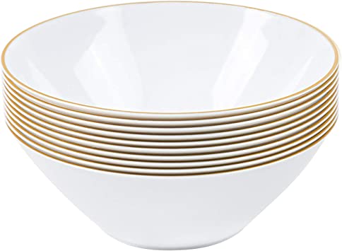 Photo 1 of [6 OZ 40 Count] White Plastic Organic Party Dessert bowls ice cream bowl With Gold Rim Premium heavyweight Elegant Disposable Tableware Dishes
