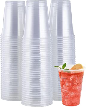 Photo 1 of 100 Pack 12OZ Clear Plastic Cups, Cold Party Drinking Cups, Clear Disposable Cups Fruit/Ice Cream/Cupcake/Iced Cold Drinks
