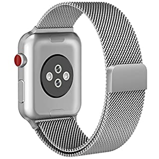 Photo 1 of For Apple Watch Band ,38mm Smooth Stainless Steel Strap Freely Fully Magnetic Closure Clasp Metal Strap Wrist Band Replacement Bracelet for IWatch Band Series 3 Series 2 Series 1 (Silver)