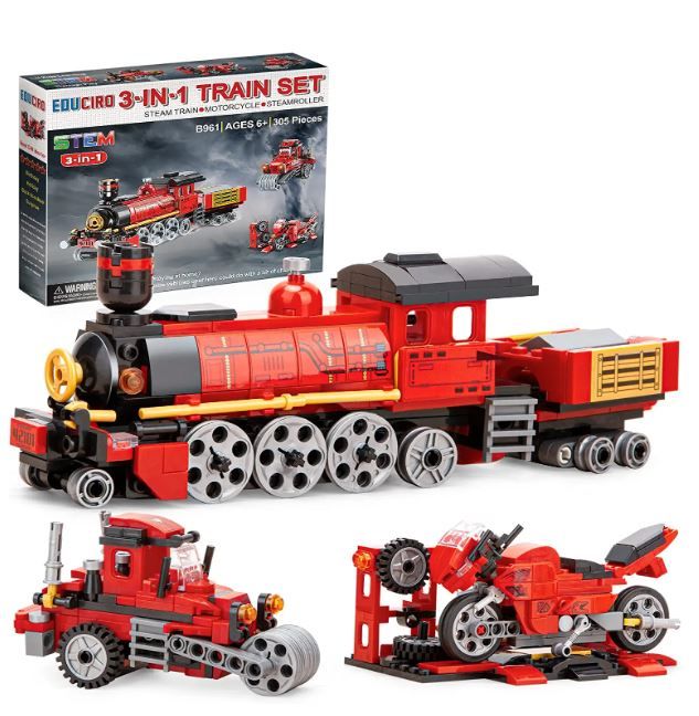 Photo 1 of Educiro Train Sets for Boys Age 6-10, 3 in 1 City Building Kit Motorcycle Tractor Creative Educational Birthday Gift, Stem Projects Toys for Kids 6 7 8 9 10 Year Old, 305 Pieces
