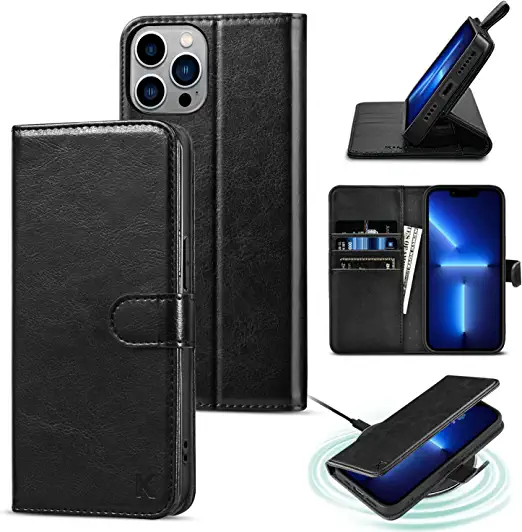Photo 1 of KILINO Wallet Case for iPhone 13 Pro Max 5G [RFID Blocking] [PU Leather] [Shock-Absorbent Bumper] [Card Slots] [Kickstand] [Magnetic Closure] Flip Folio Cover for iPhone 13 Pro Max (Black)
