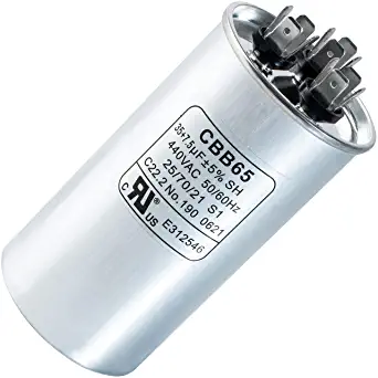 Photo 1 of 35+7.5 uf MFD ±5% 370 or 440 Volt AC CBB65B Dual Run Round Capacitor by BlueStars - Exact Fit for AC Motor Run or Fan Start and Cool or Heat Pump Air Conditioner - Replaces TRCFD3575, Z97F9830
