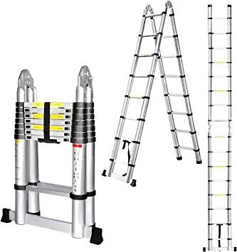 Photo 1 of 16.5FT Telescoping Ladder, Gimify Telescopic A-Frame Extension Ladder Aluminum Alloy Folding Ladder Portable Multi-Purpose for Indoor Outdoor Work, 330 lbs Capacity
