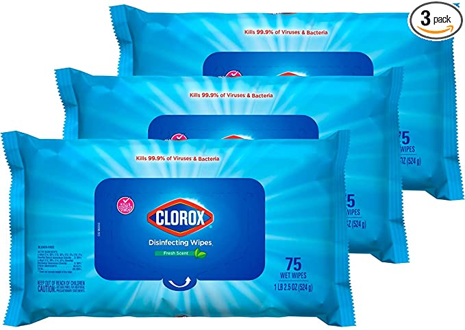 Photo 1 of Pack of 3 Clorox Disinfecting Wipes, Bleach Free Cleaning Wipes, Fresh Scent, Moisture Seal Lid, 75 Wipes