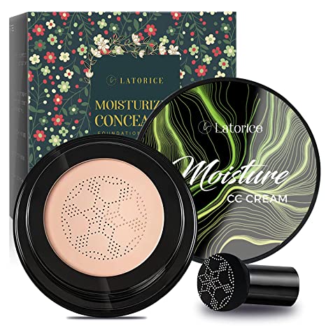 Photo 1 of Air Cushion CC Cream BB Cream, Mushroom Head Foundation, Moisturizing Concealer, Bright Makeup Base Long Lasting with Mushroom Makeup Sponge (Romantic)
