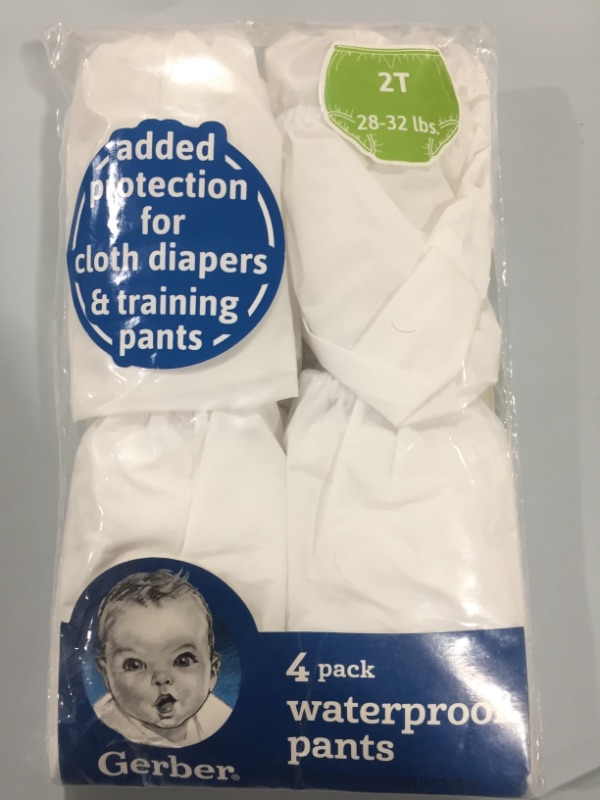 Photo 3 of Gerber Baby Toddler Unisex White Waterproof Pants, 4-Pack, 2T