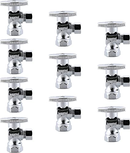 Photo 1 of (10-Pack) Cyrret Angle Stop Shut off Valve 1/4 Quarter Turn 1/2-Inch FIP Inlet X 3/8-Inch OD Outlet, Lead Free Brass Chromed, CUPC NSF AB1953 Approved