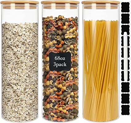 Photo 1 of 68oz Glass Jars with Bamboo Lids , Borosilicate Glass Airtight Canisters sets,Food Storage Container, Pantry Organization and Storage Jars, Kitchen Canisters Sets, Spice Jars, Flour Containers of 3