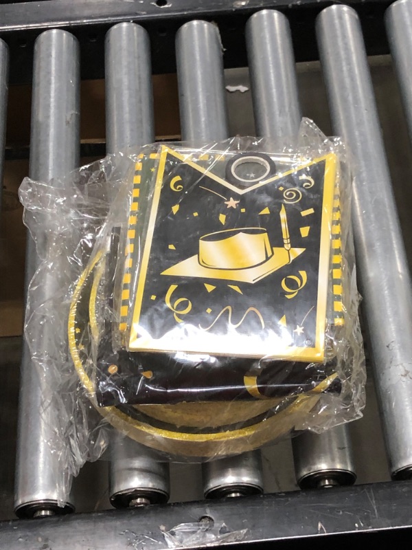 Photo 1 of 202PCS Graduation Plates and Napkins Party Supplies 2022, Severs 50 Black and Gold Graduation Party Decorations Tableware with Dinner and Dessert Plates,Tablecloth,Cups,Flag for College High School 