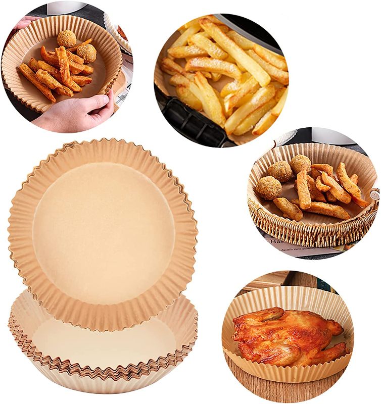 Photo 1 of Air Fryer Disposable Paper Liner,100PCS Non-stick Disposable Air Fryer Liners,Air Fryer Baking Paper Oil-proof Water-proof,Food Grade Parchment for Baking Roasting Microwave 