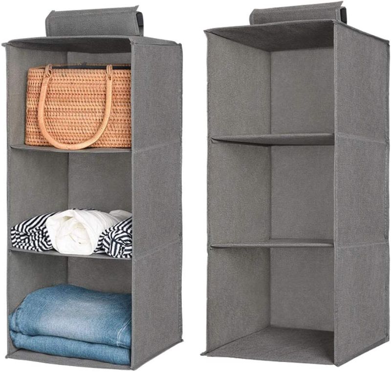 Photo 1 of Aoolife Closet Hanging Shelves Organizer, Linen Cloth, Light and Breathable Collapsible Hanging Closet Organizer for Sock, Clothes, Bra, Toys ect (3 Shelf- 2 Pack)