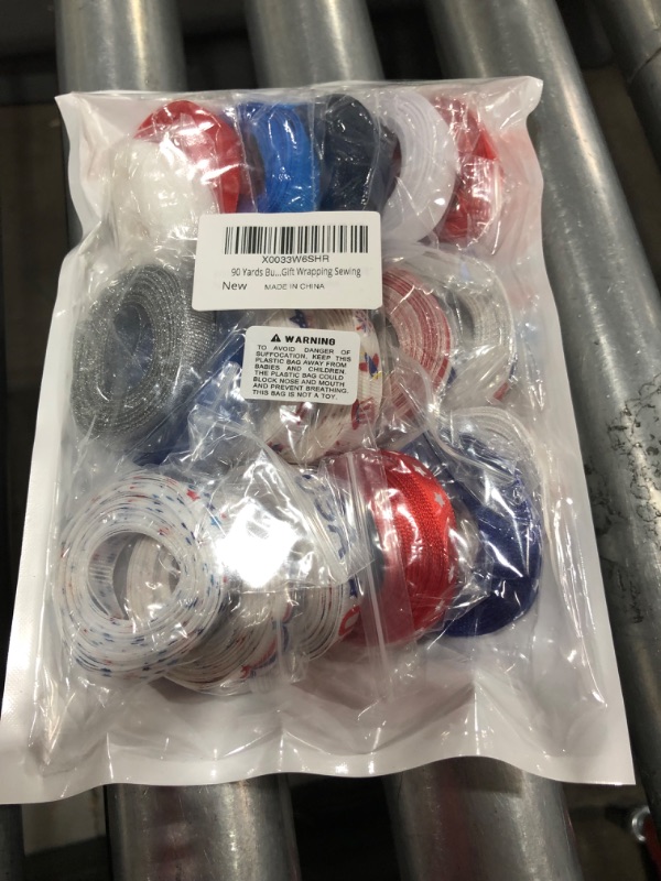 Photo 2 of 18 Rolls 90 Yards Bulk Patriotic Ribbons Red White Blue Striped Printed Ribbons Assortment 3/8 Grosgrain Ribbon Satin Ribbons Glitter Ribbons Organza Ribbons for 4th of July Craft Gift Wrapping Sewing 