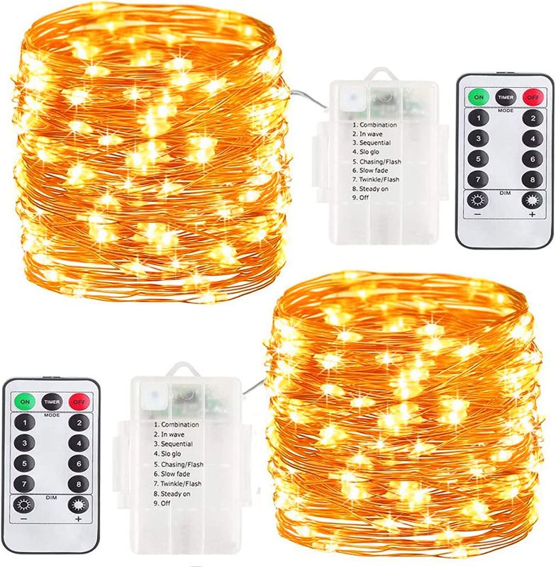 Photo 1 of Fairy Lights String 10M 100LED, Battery Powered Copper Wire Lights for Indoor/Outdoor/Christmas/Wedding/Garden etc. 2 Pack (Warm White)