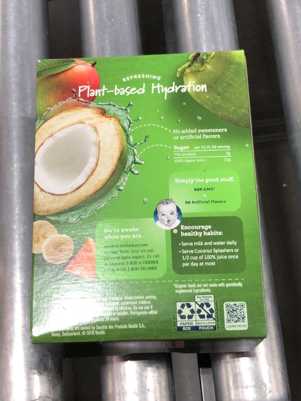 Photo 1 of Gerber Coconut Water Splashers Organic Plant Based Hydration Graduates, Banana Mango Squash, 3.5 fl oz Pouch, 4 count
 Best By: 01/19/2021
