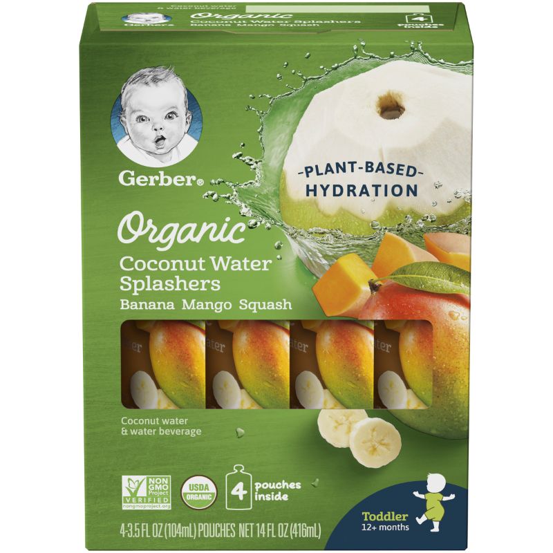 Photo 1 of Gerber Coconut Water Splashers Organic Plant Based Hydration Graduates, Banana Mango Squash, 3.5 fl oz Pouch, 4 count
 Best By: 01/19/2021