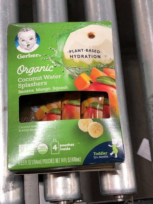 Photo 2 of Gerber Coconut Water Splashers Organic Plant Based Hydration Graduates, Banana Mango Squash, 3.5 fl oz Pouch, 4 count
 Best By: 01/19/2021