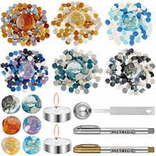 Photo 1 of 605 Piece Wax Seal Stamp Kit Sealing Stamp Wax Bead Wax Seal Warmer Metallic Pen (Dark Color)