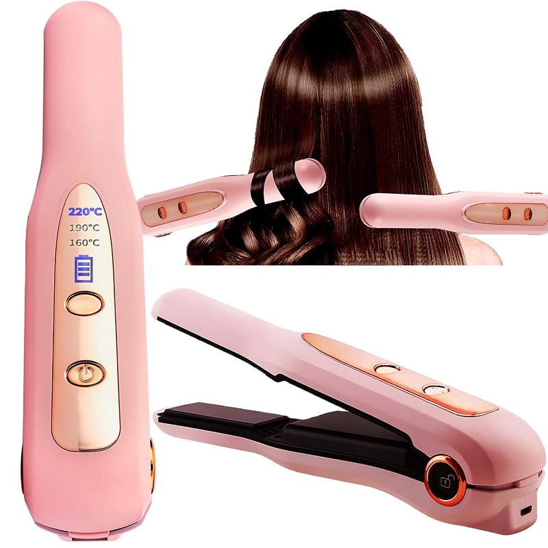 Photo 1 of 2 in 1 Professional Hair Straightener and Curler USB Rechargeable Shutdown and Boot Protection Function Flat Iron for Hair Ceramic Heating Material for Styling Makes Hairs Smoother and Healthier
