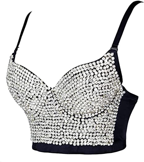 Photo 1 of ELLACCI Women's Rhinestone Diamond Push up Bustier Crop Top Sexy Punk Corset Bra Black
