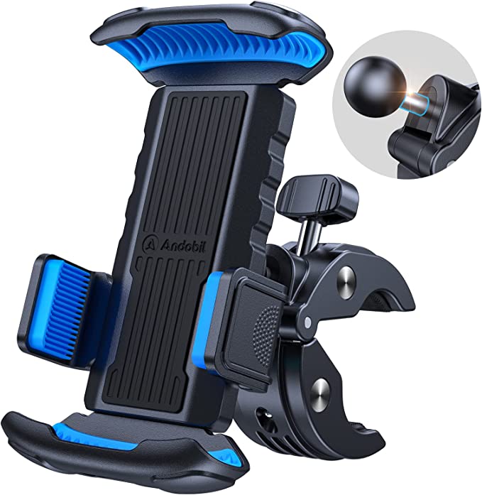 Photo 1 of andobil Bike Phone Mount, [Ultimate Security & Military-Grade Sturdy] Motorcycle Phone Mount Bicycle Scooter Handlebar Cell Phone Holder for iPhone 13 12 11 S22 S21 & Big Phone Thick Case Friendly
