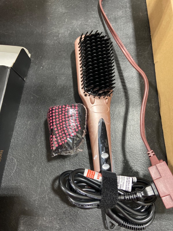 Photo 1 of Enhanced Hair Straightener Heat Brush by MiroPure, 2-in-1 Ceramic Ionic Straightening Brush, Hot Comb with Anti-Scald Feature, Auto Temperature Lock & Auto-Off Function (Pink)
