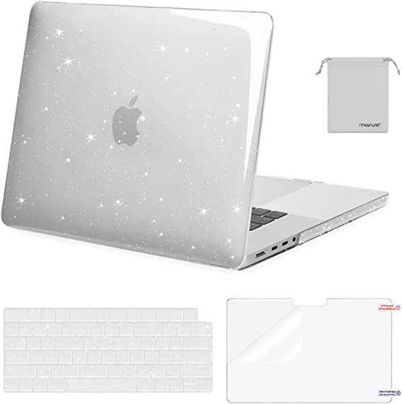 Photo 1 of MOSISO Compatible with MacBook Pro 16 inch Case 2021 2022 Release A2485 with M1 Pro/Max Chip Touch ID, Sparkly Glitter Plastic Hard Shell Case&Keyboard Cover&Screen Protector&Storage Bag, Transparent
