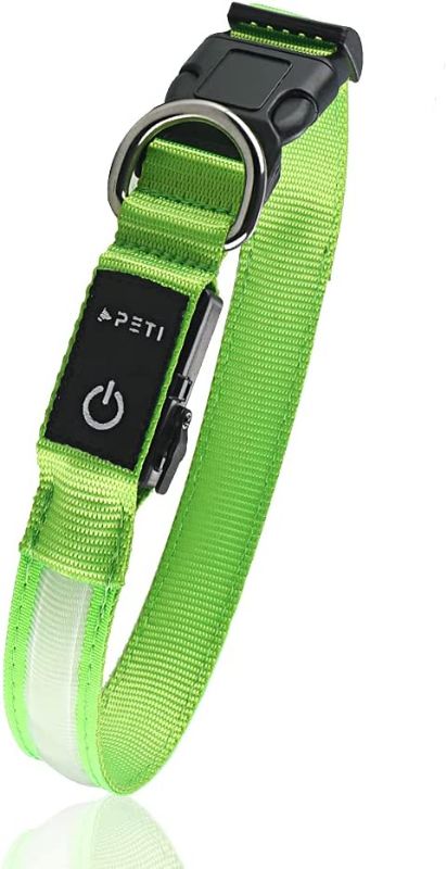 Photo 1 of 
PETI LED Dog Collar - 3 Different Lighting Modes, 100% Waterproof, USB Rechargeable, Adjustable Light Up Dog Collars, Glowing Dog Collars, Reflective Light Up Dog Collars (Small, Green)
