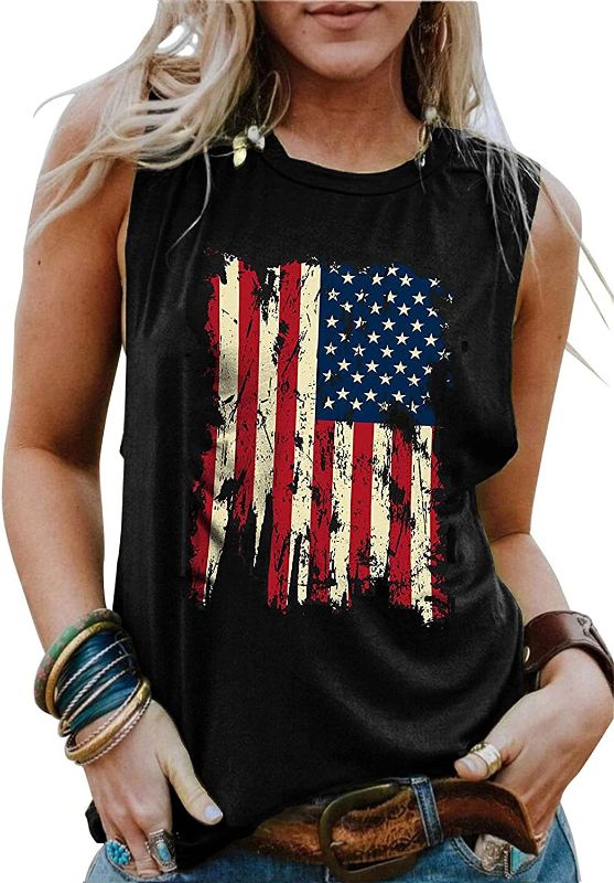 Photo 1 of American Flag Tank Tops Women Patriotic Shirt USA Flag Stars Stripes Print Sleeveless T-Shirt 4th of July Tee Tops
XL