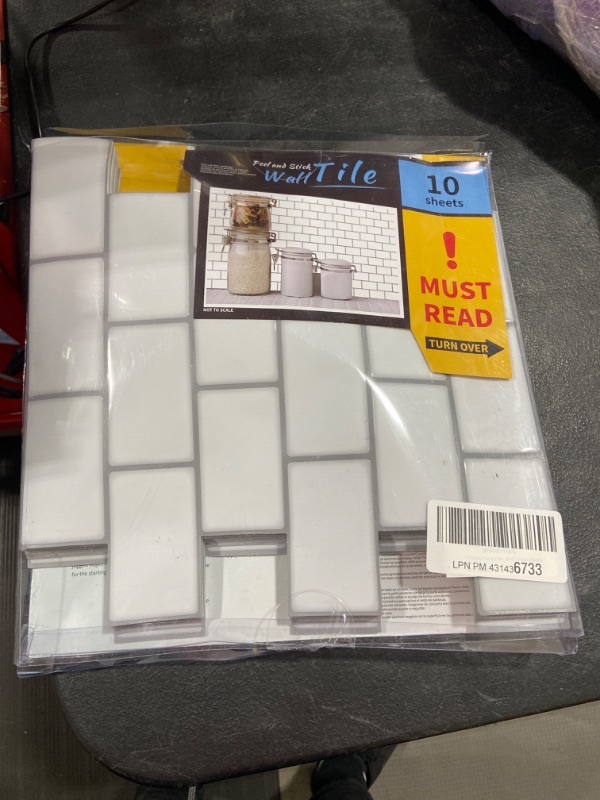 Photo 2 of 10-Sheet Peel and Stick Backsplash Tile Wall Sticker, Subway Tile, Stick on Tiles Backsplash for Kitchen & Bathroom, White with Grey Grout 12"x12" (Thicker Design)
