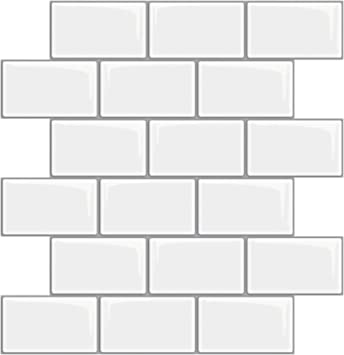 Photo 1 of 10-Sheet Peel and Stick Backsplash Tile Wall Sticker, Subway Tile, Stick on Tiles Backsplash for Kitchen & Bathroom, White with Grey Grout 12"x12" (Thicker Design)
