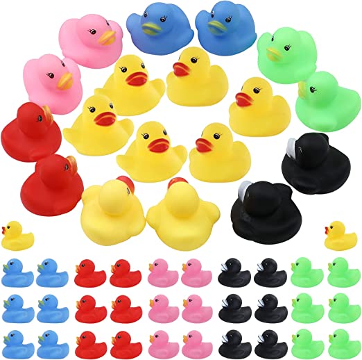 Photo 1 of 50 Pack Multicolor Mini Rubber Ducky Float Ducks Baby Bath Toy, Great for Jeep Ducking, Shower, Birthday Party, Carnival Game Gift(1.65 x 1.5 x 1.4 inches 6 Colors)
