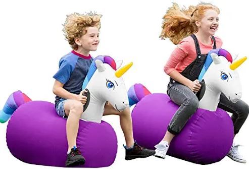 Photo 1 of HearthSong Inflatable Ride-On for Kids’ Active Play, Hippity Hop Toy with Handles and Weighted Bottoms, Set of 2, Holds 200 Pounds (Unicorn)
