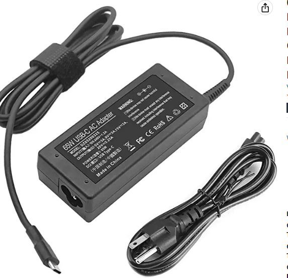 Photo 1 of 65W 45W USB C Laptop Power Replacement Adapter Charger for Lenovo Chromebook/Yoga/ThinkPad L580 L590 E580 E585 P43s P53s with Power Cord
