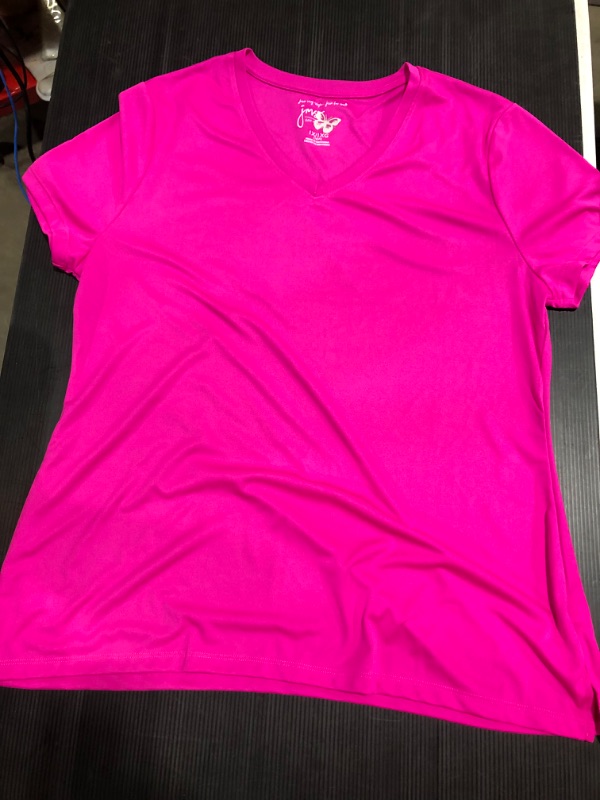 Photo 2 of [Size XL] Just My Size Women's Plus Size Slub Shirred V-Neck [Pink]