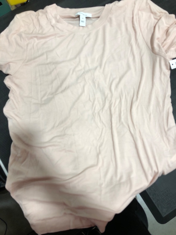 Photo 2 of [Size Large] Amazon Brand - Daily Ritual Women's Rayon Spandex Fine Rib Crew Neck Short-Sleeve T-Shirt, [Light Peach]