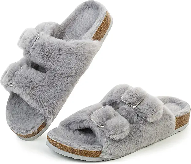 Photo 1 of [Size 6-7 ] FITORY Womens Open Toe Slipper with Cozy Lining,Faux Rabbit Fur Cork Slide