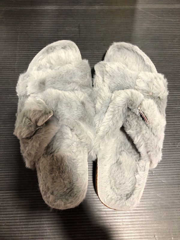 Photo 2 of [Size 6-7 ] FITORY Womens Open Toe Slipper with Cozy Lining,Faux Rabbit Fur Cork Slide