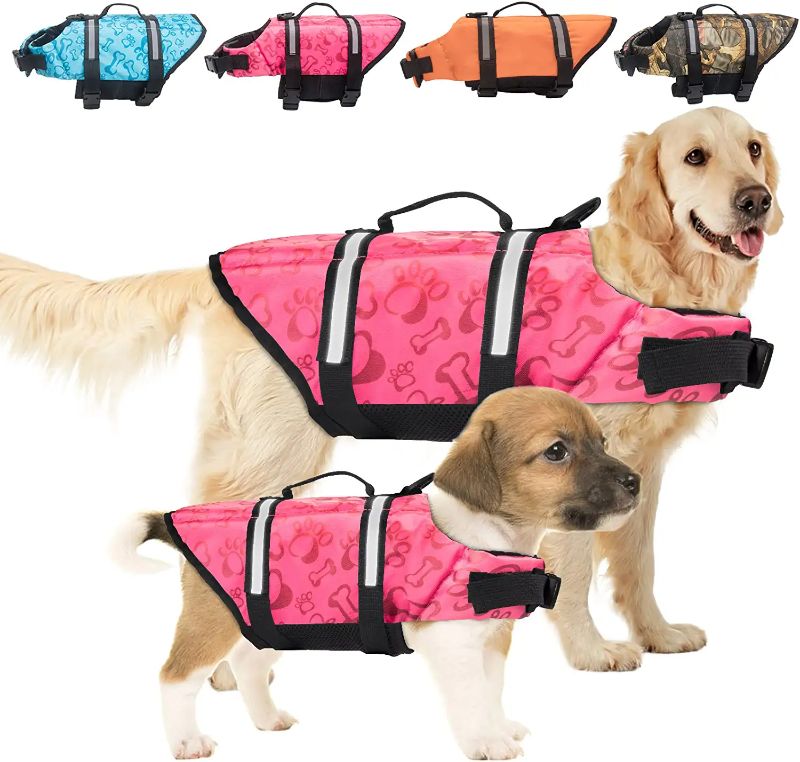 Photo 1 of [Size M] Dog Life Jacket Dog Life Vest, Adjustable Dog Swimming Vest with Reflective Stripes