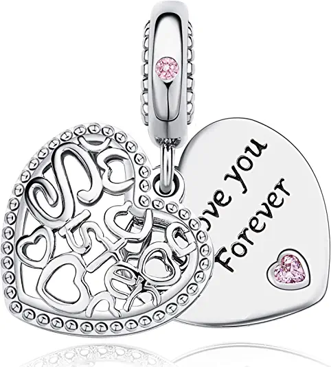 Photo 1 of ASELFAD I Love You Forever Heart Sterling Silver Charms for Bracelets 