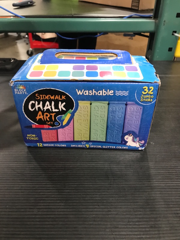 Photo 1 of Block Party Sidewalk Chalk 32-Piece Set - 12 BIG BOLD Colors Includes 4 Glitter Chalk