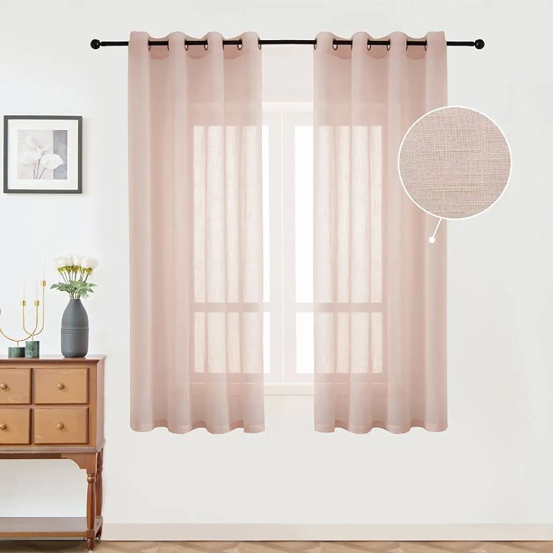 Photo 1 of [Pink] maxmill Linen Look Textured Semi-Sheer Grommet Curtains Blush, 54 x 72 Inches, 2 Panels